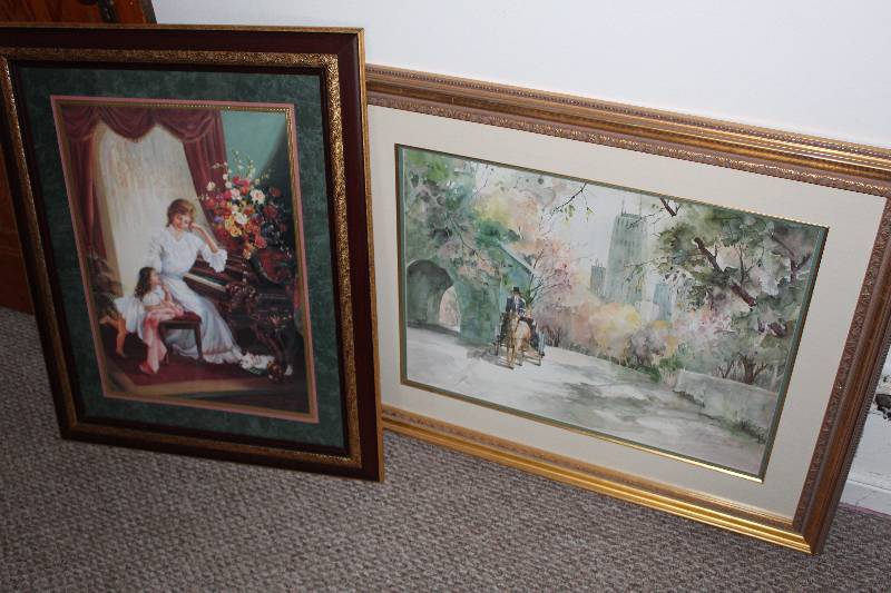 lot 411 image: Lot of (2) Framed Matted Wall Art - Portrait, Landscape