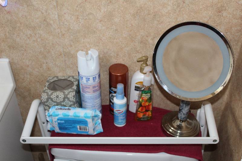 lot 431 image: Mirror, Cleaning Supplies, Personal Care, First Aid, Organizer Trays, And More