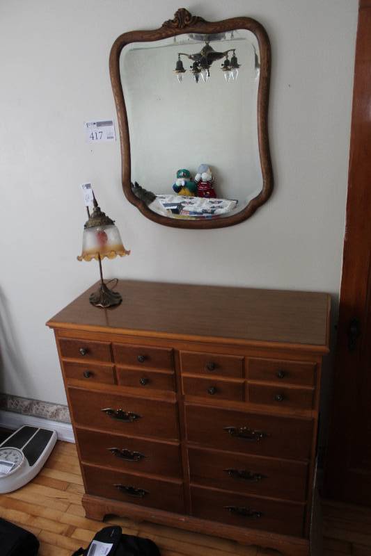 lot 417 image: 8-Drawer Wood Dresser, Decorative Wood Framed Mirror
