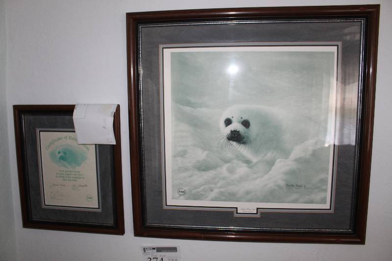 lot 374 image: Lot of (2) Save The Seals Framed Matted Wall Art