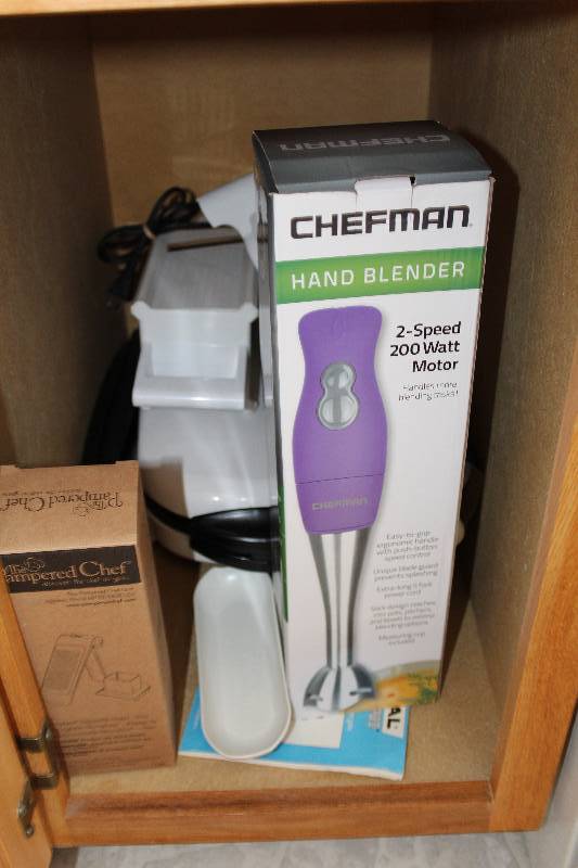 lot 442 image: Chefman 2-Speed Hand Blender, Waffle Maker, Food Slicer, Rolling Pin, And More