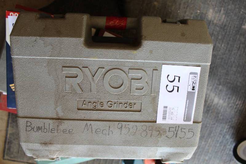 lot 55 image: Ryobi Angle Grinder w Case, Discs