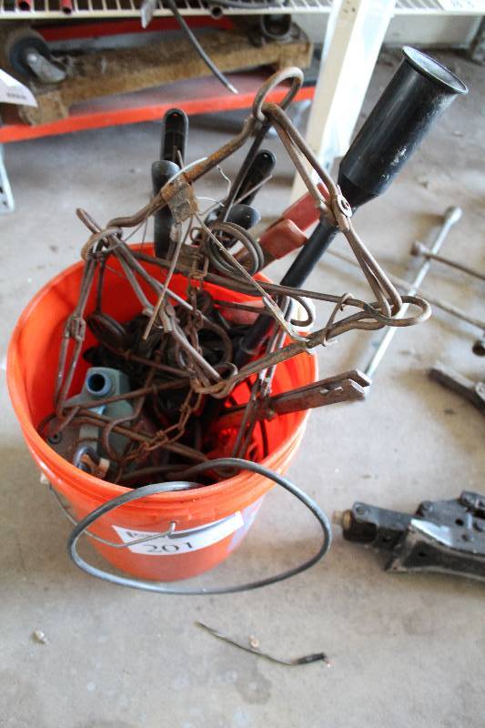 lot 201 image: Bucket, Water Pump, Tire Chains
