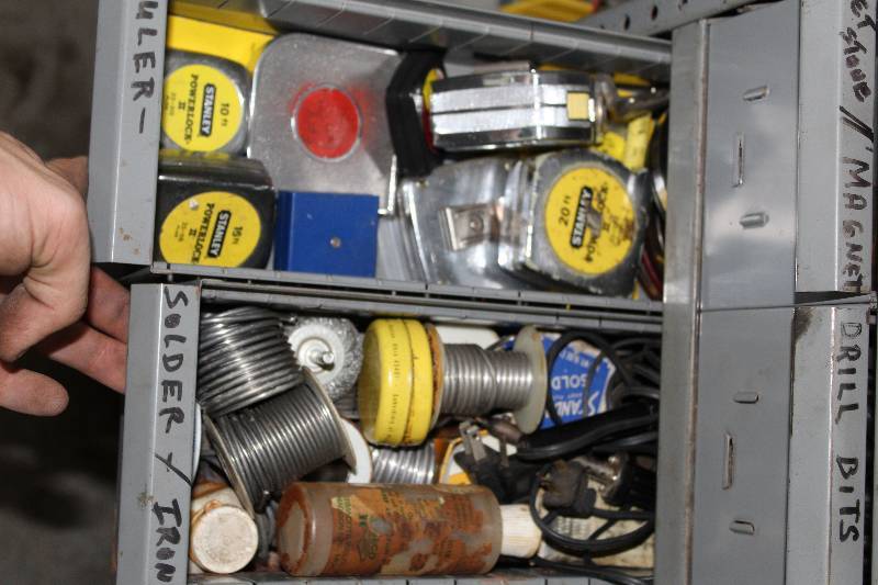lot 219 image: Tape Measures, Solder, Ties, Brushes, Drills, Flares, Tape, Nails, Screws, And More