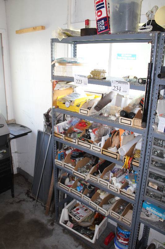 lot 223 image: Pulleys, Lights, Grinding Discs, Caulk, Ceiling Hooks, Tape, Hardware, Brillo Pads, And More