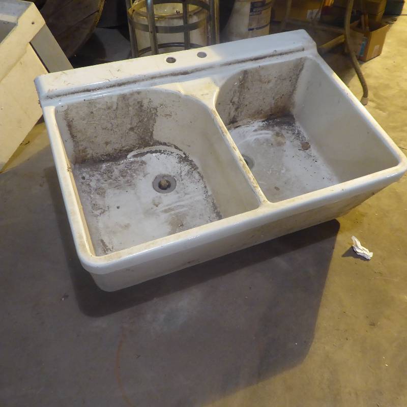 lot 23 image: Vintage Crane Porcelain Double Basin Sink