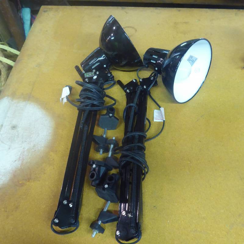 lot 58 image: Lot of 2 Extended Arm Adjustable BenchTable Lamps