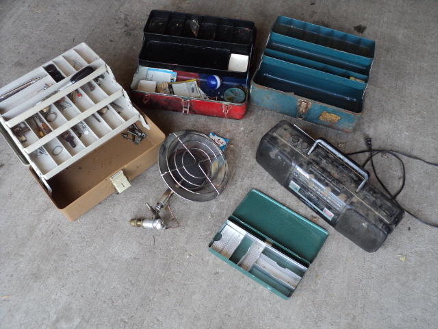 lot 132 image: Lot of tackle boxes and fishing sup...