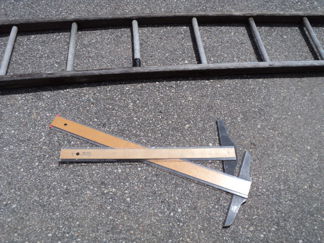 lot 154 image: Vintage wood ladder and 2 T-Squares...