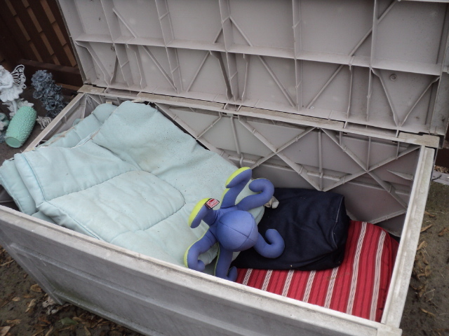 lot 161 image: Outside patio storage bench with pa...
