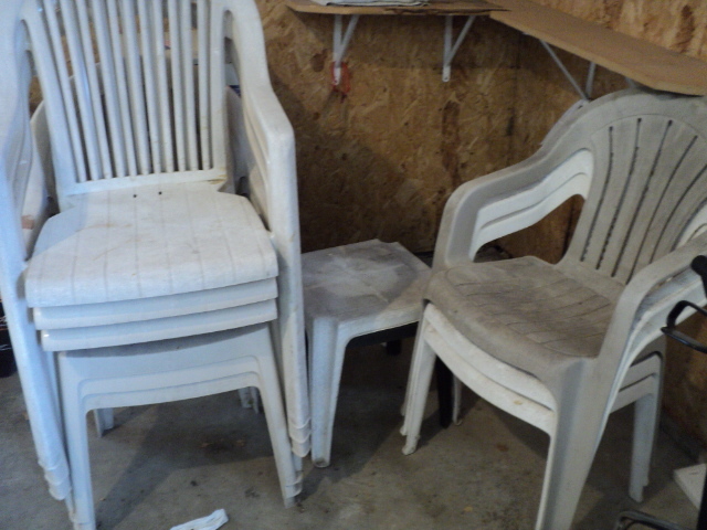 lot 166 image: Patio chairs, tables and file cabin...