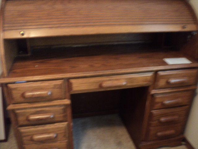 lot 215 image: Wood rolltop desk, 51 inches wide...