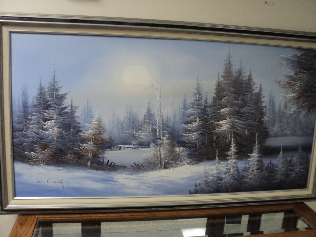 lot 248 image: Winter scene on canvas, 52 x 29 inc...