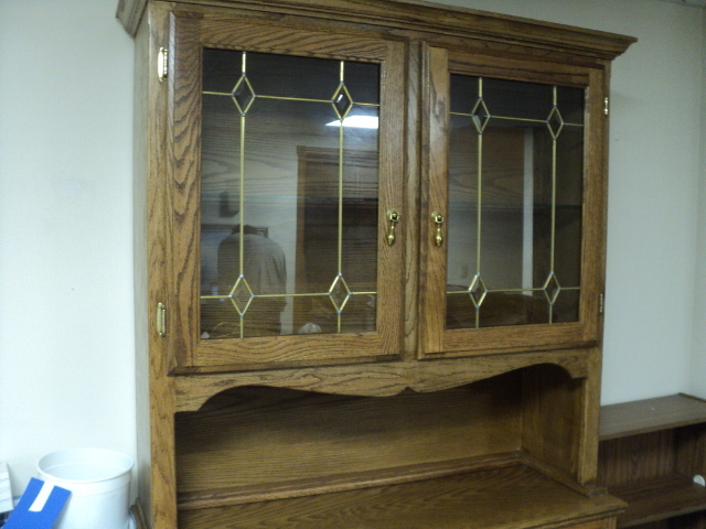 lot 268 image: Glass door oak lighted hutch 48 wi...