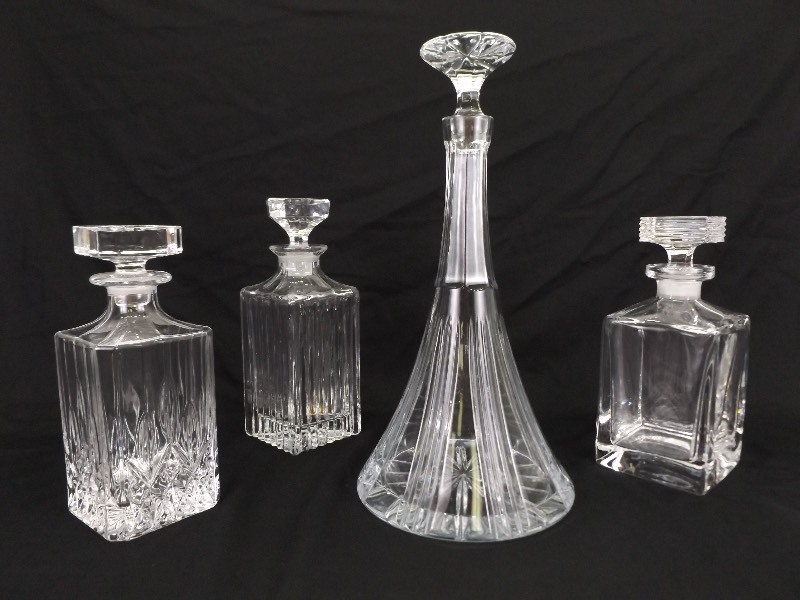 lot 12 image: 4 Vintage Crystal Liquor Decanters 