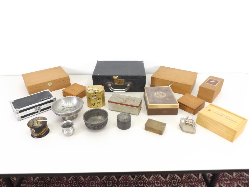 lot 36 image: Lot of Vintage Wood and Metal Boxes, etc.