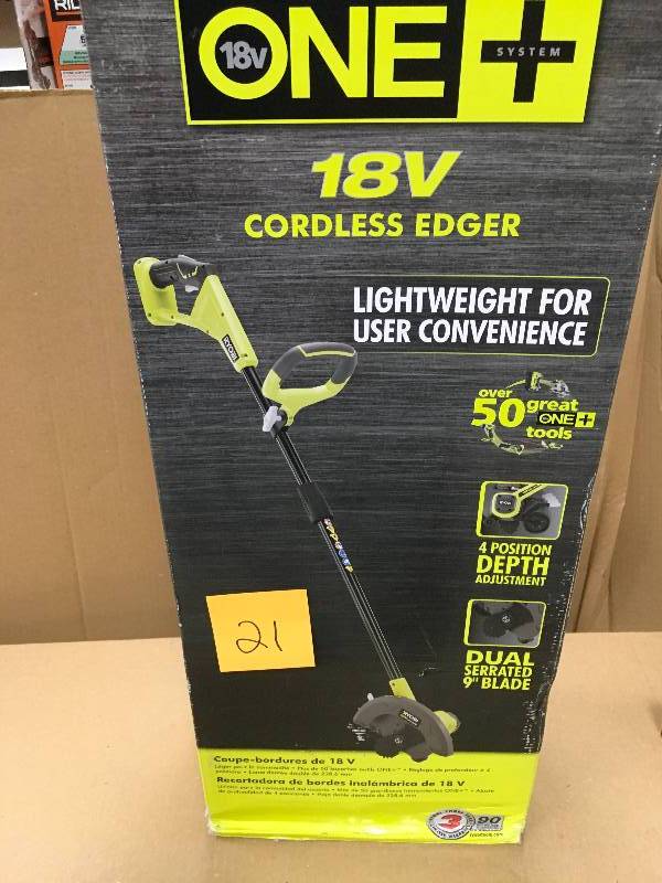 lot 21 image: RYOBI ONE 9 in. 18-Volt Lithium-Ion Cordless Edger - Battery and Charger Not Included in good conditions