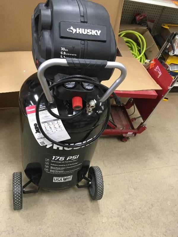 lot 30 image: HUSKY 30 Gal. 175 PSI High Performance Quiet Portable Electric Air Compressor in like New working conditions