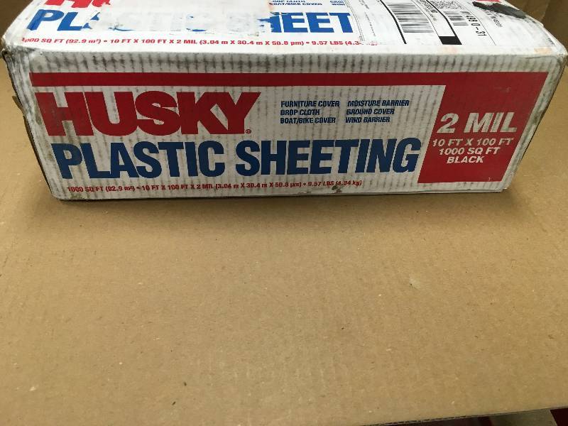 lot 47 image: HUSKY 10 ft. x 100 ft. Black 2 mil Plastic Sheeting not used