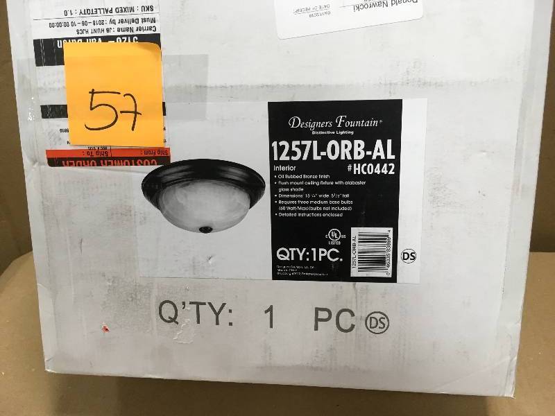 lot 57 image: Reedley Collection 3 Light Flush Ceiling Oil Rubbed Bronze Fixture