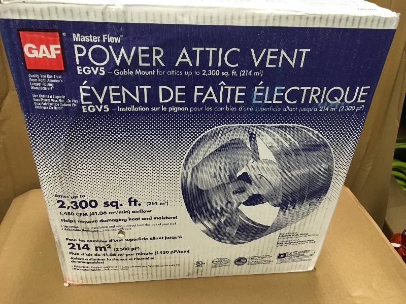 lot 59 image: MASTER FLOW 1450 CFM Power Gable Mount Attic Fan not used
