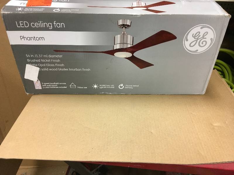 lot 75 image: GE Phantom 54 in. Brushed Nickel Indoor LED Ceiling Fan with Remote Control in good conditions