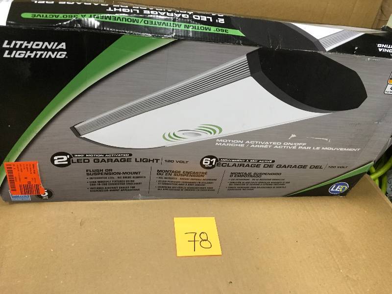 lot 78 image: LITHONIA LIGHTING 2 ft. Black Indoor LED Garage Light with Integrated Motion Sensor not used