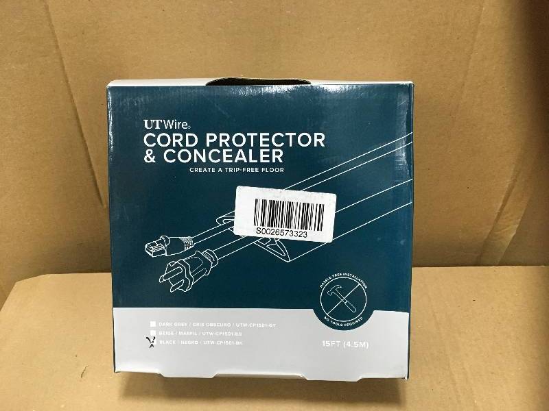 lot 82 image: UTWIRE 15 ft. Cord Protector with 3-Channels, Black New