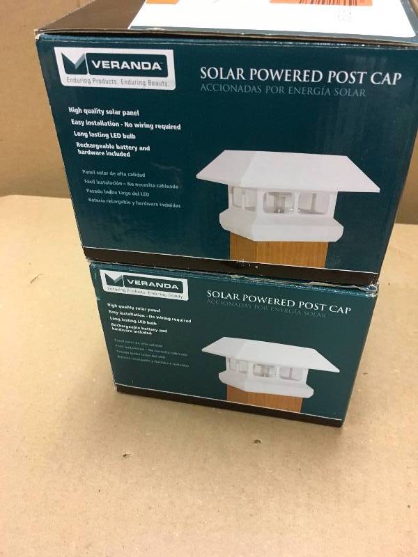 lot 86 image: Lot of 2 pcs of 4 in. x 4 in. White Solar-Powered Post Cap not used
