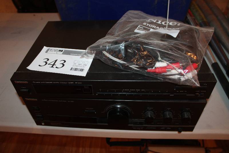 lot 343 image: TECHNICS stereo and receiver, AMFM. Works perfect. Includes cords.
