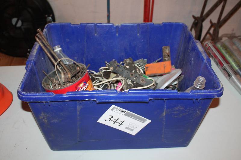 lot 344 image: Miscellaneous hardware tote lots of nails screws and miscellaneous hardware friendly stuff.