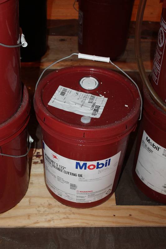 lot 373 image: 5-gallon pail of Mobil water soluble cutting oil. New, never opened.