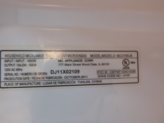 mc appliance corp model mco165ub