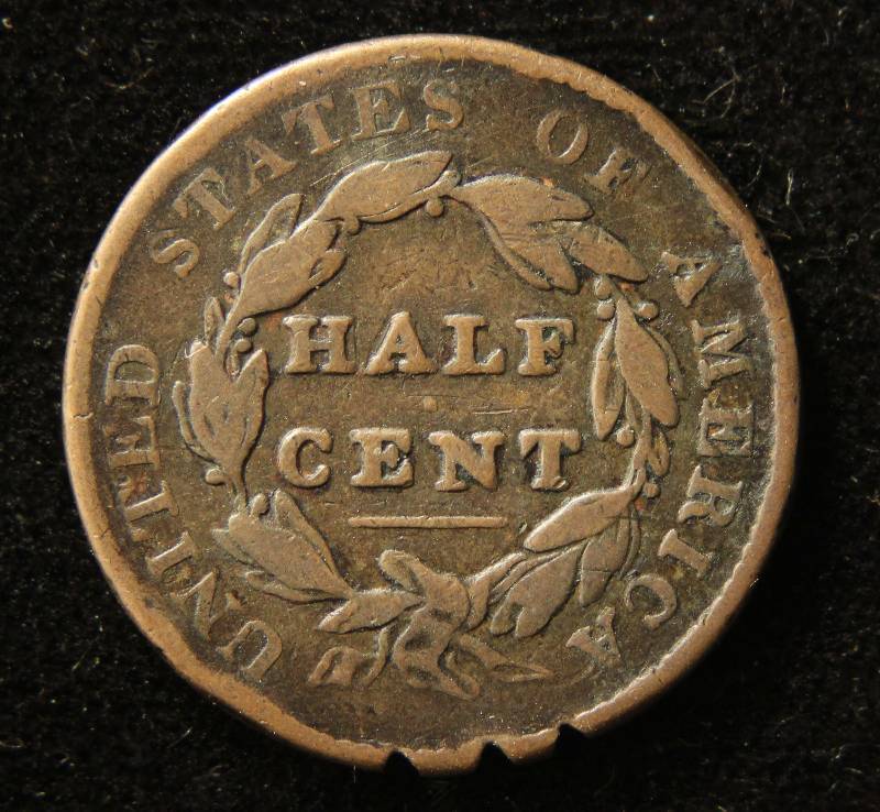 lot 07 image: 1828 US HALF CENT FULL LIBERTY RIM FILED