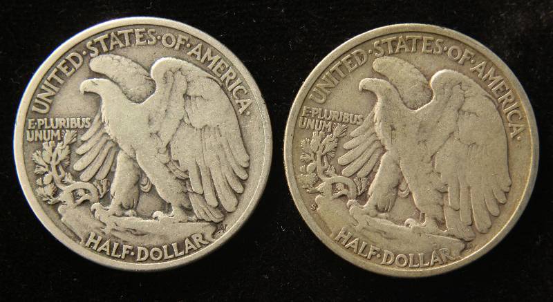lot 43 image: 2 WALKING LIBERTY HALF DOLLARS 1938 & 1945-S
