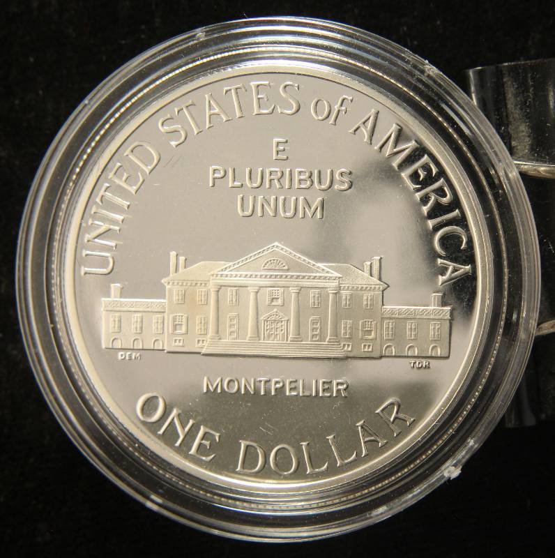 lot 62 image: 1993-S US SILVER DOLLAR MADISON BILL OF RIGHTS COMMEMORATIVE