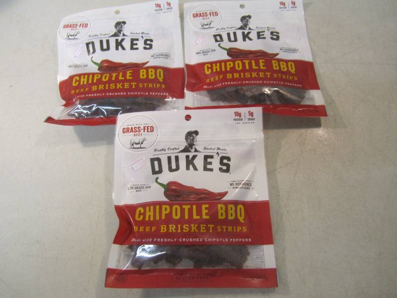 lot 107 image: 3 Bags of Dukes Chipotle BBQ Beef B...