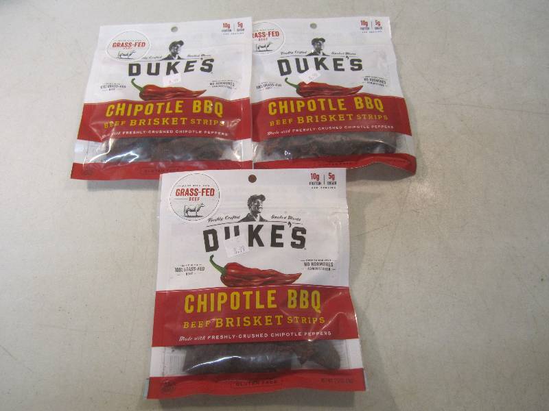 lot 122 image: 3 Bags of Dukes Chipotle BBQ Beef B...