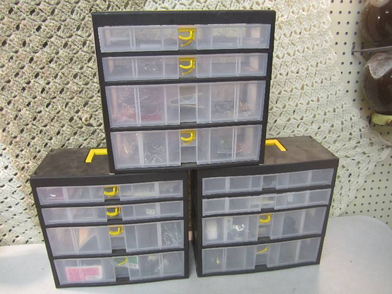 lot 179 image: 3 Portable Storage Drawers with Con...
