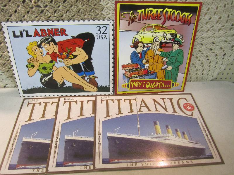 lot 186 image: 5 Tin Signs Lil Abner 11.5 x 14.75...