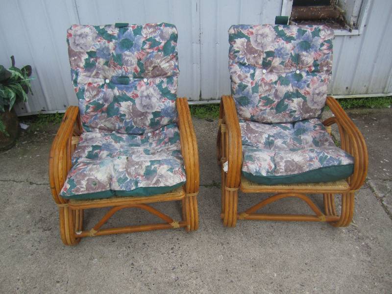 lot 207 image: Pair of WickerRattan Chairs with C...