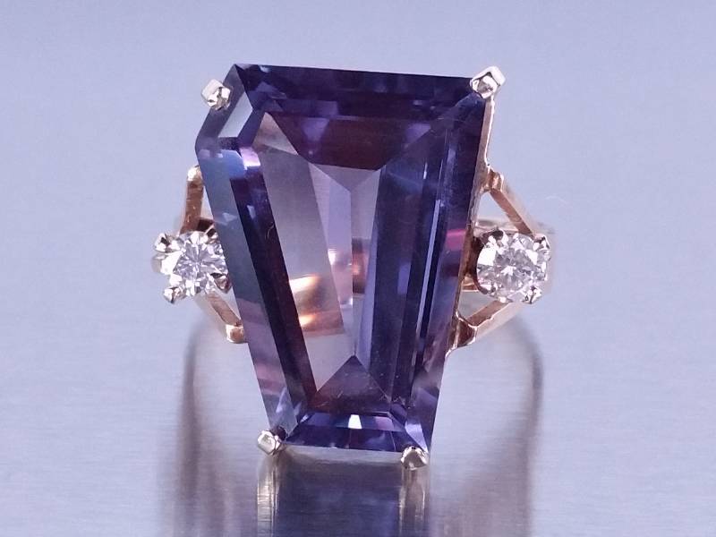 lot 5 image: 5 Carat Purple Amethyst & Diamond Estate Ring 14k