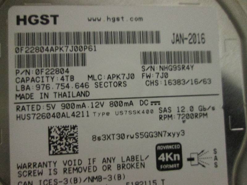 lot 5 image: HGST 4TB HD...