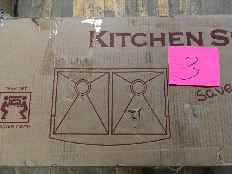 lot 3 image: AKDY Handcrafted All-in-One Farmhouse Apron Front Stainless Steel 33 in. x 20 in. x 9 in. Double Bowl Kitchen Sink