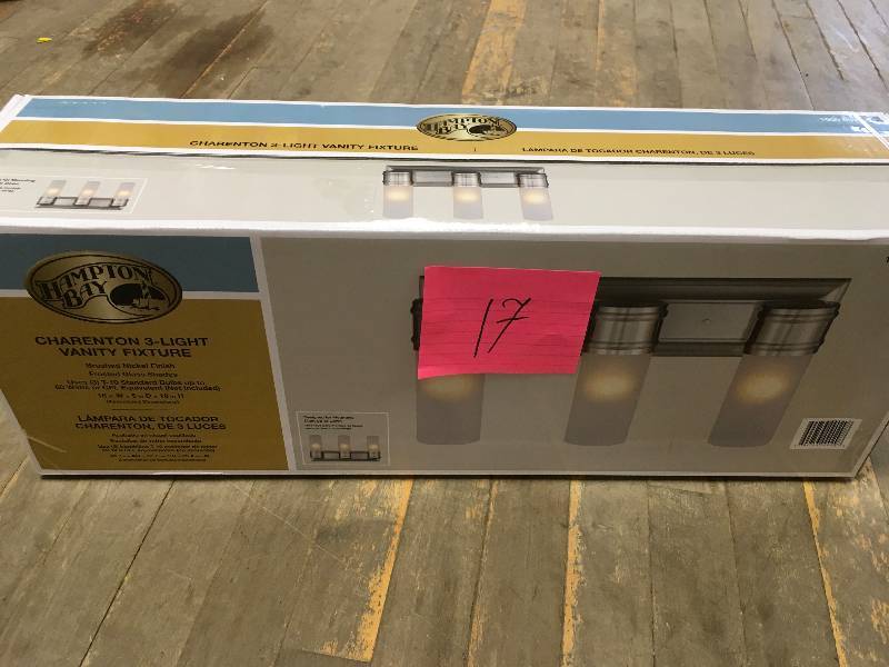 lot 17 image: Exclusive 3-Light Brushed Nickel Wall Vanity Fixture