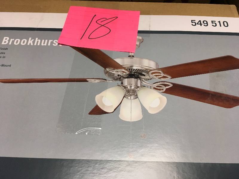 lot 18 image: Brookhurst 52 in. Indoor Brushed Nickel Ceiling Fan with Light Kit