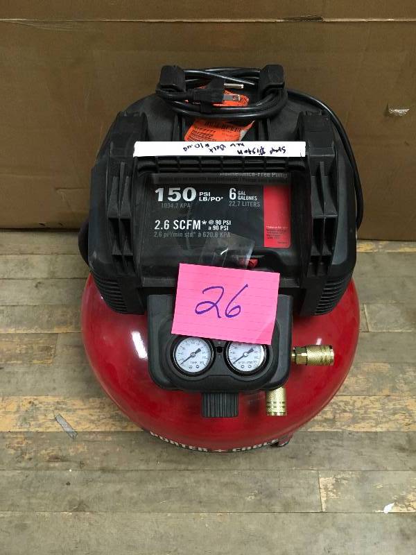 lot 26 image: Porter Cable 6 Gal. 150 PSI Portable Electric Air Compressor