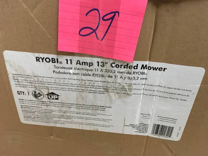 lot 29 image: Ryobi 13 in. 11 Amp Corded Electric Walk Behind Push Mower