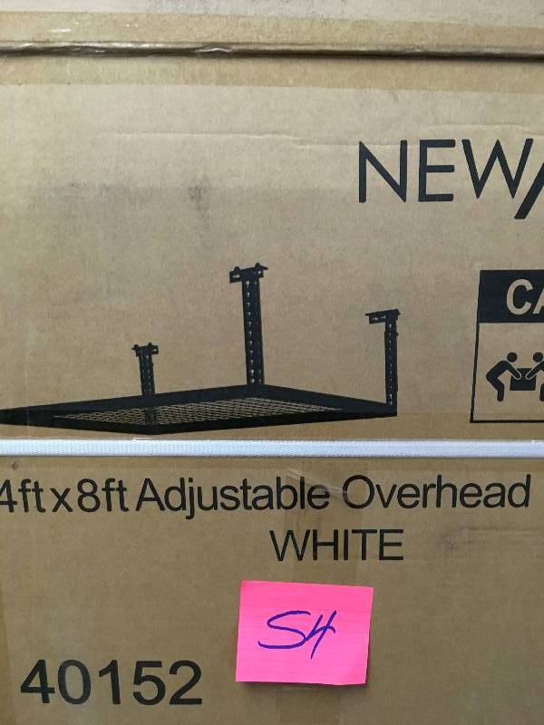 lot 54 image: Newage Performance 96 in. L x 48 in. W x 42 in. H Adjustable VersaRac Ceiling Storage Rack in White