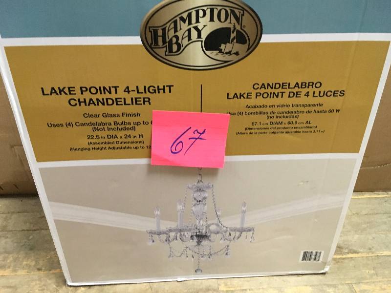 lot 67 image: Hampton Bay Lake Point 4-Light Chrome and Clear Crystal Chandelier